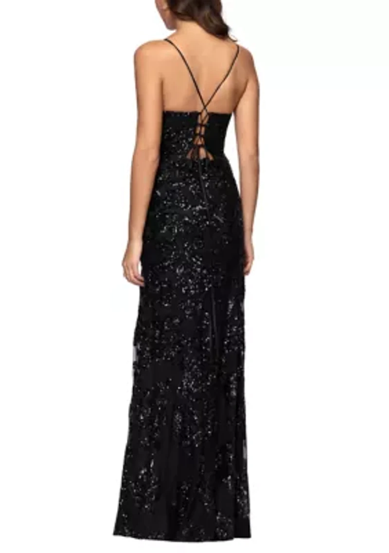 Women's Rose Pattern Sequin Gown