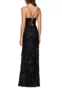 Women's Rose Pattern Sequin Gown