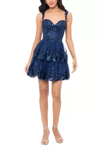 Women's Sleeveless Sweetheart Solid Corset Lace Fit and Flare Dress