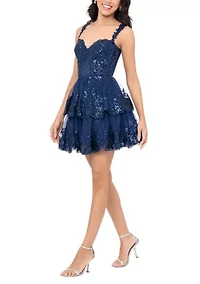 Women's Sleeveless Sweetheart Solid Corset Lace Fit and Flare Dress