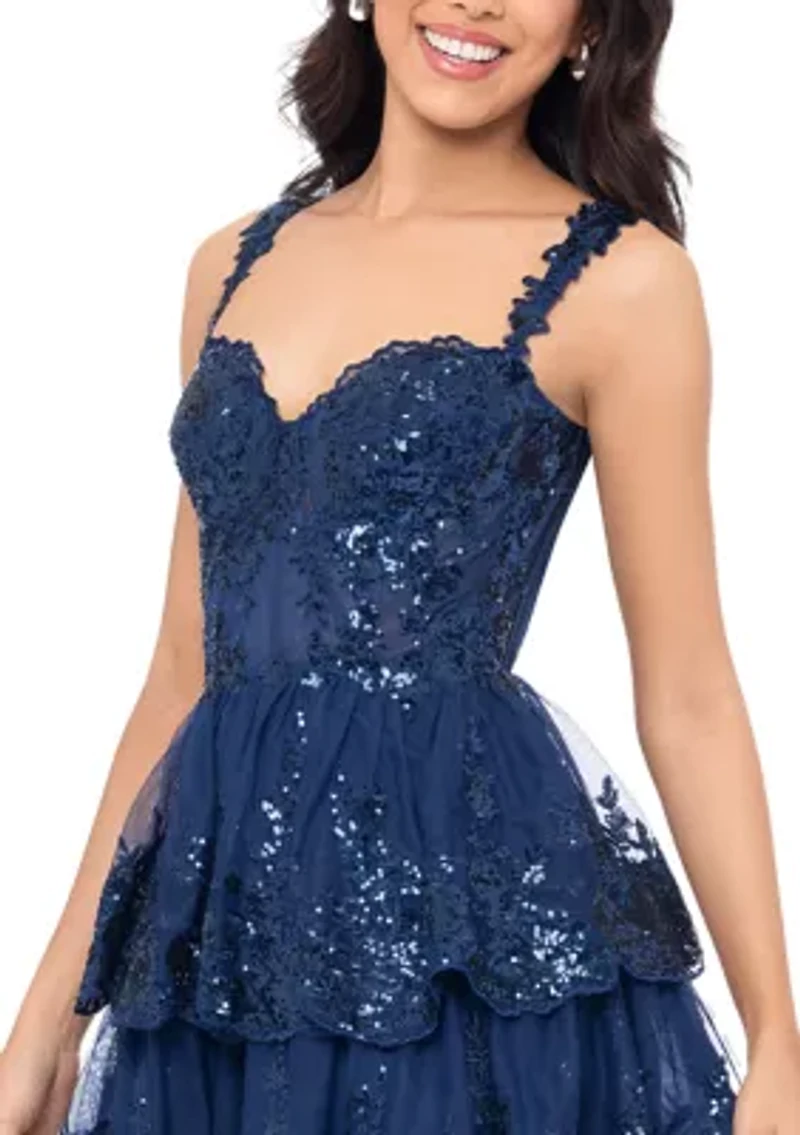 Women's Sleeveless Sweetheart Solid Corset Lace Fit and Flare Dress