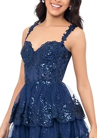 Women's Sleeveless Sweetheart Solid Corset Lace Fit and Flare Dress