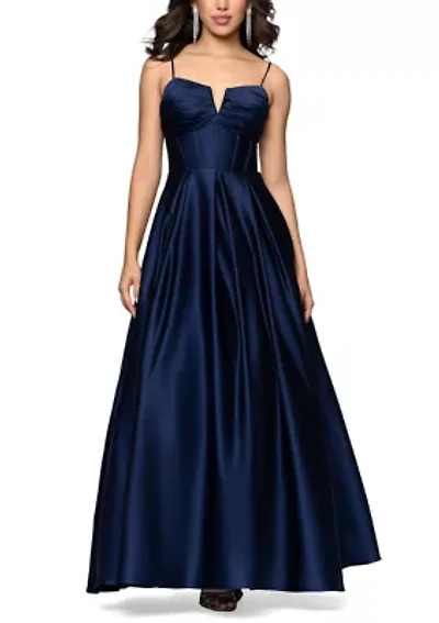 Women's Split Neck Corset Satin Ballgown