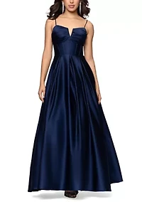 Women's Split Neck Corset Satin Ballgown