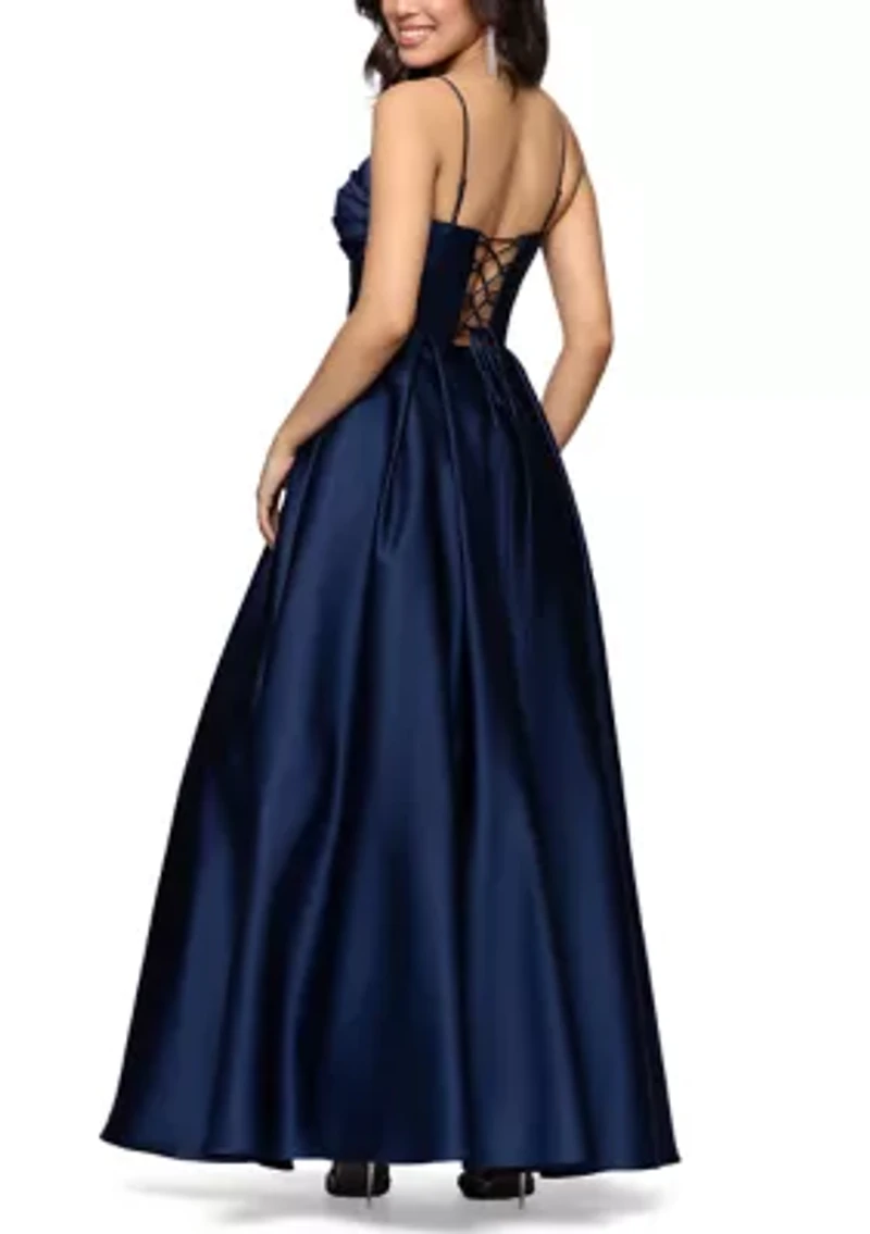 Women's Split Neck Corset Satin Ballgown