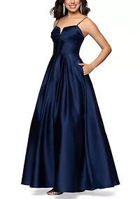 Women's Split Neck Corset Satin Ballgown