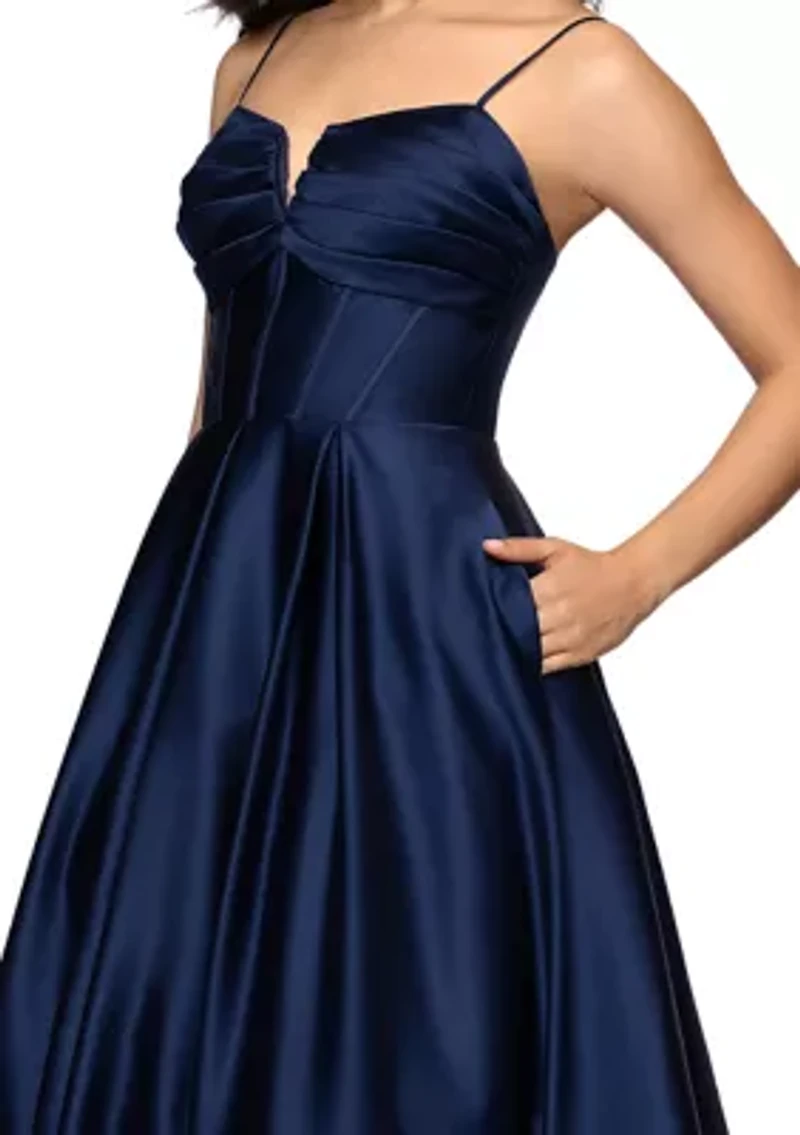 Women's Split Neck Corset Satin Ballgown