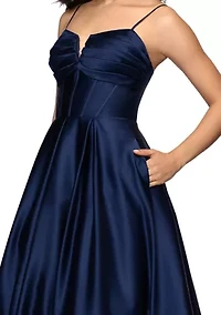 Women's Split Neck Corset Satin Ballgown