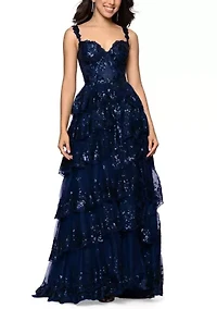 Women's Tiered Sequin Lace Ballgown