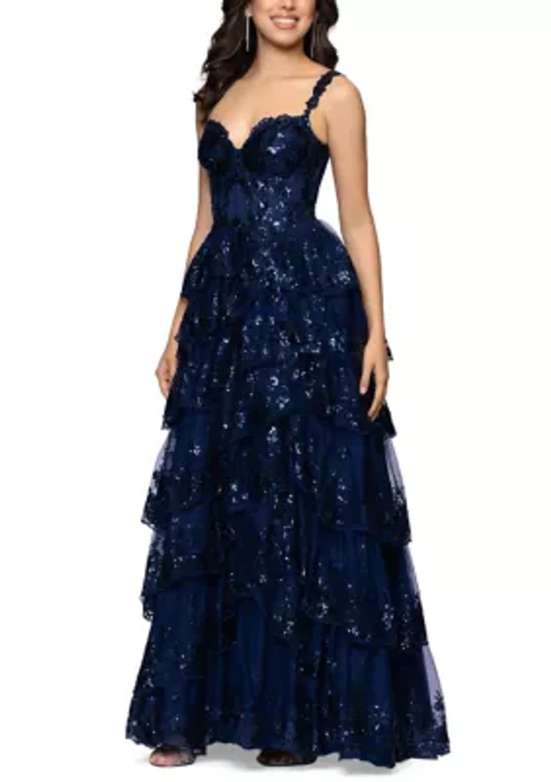 Women's Tiered Sequin Lace Ballgown