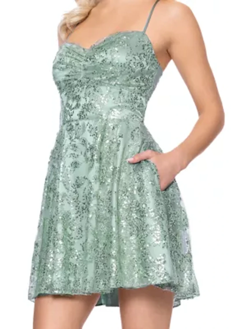 Women's Short Pinch Glitter Party Dress
