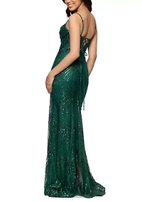 Women's Sleeveless Glitter Mesh Drape Front Dress