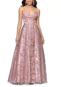 Women's Sleeveless Glitter Lace Ballgown