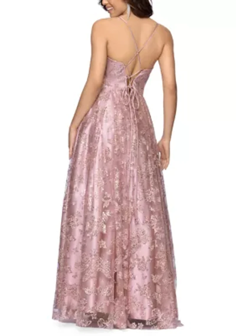 Women's Sleeveless Glitter Lace Ballgown