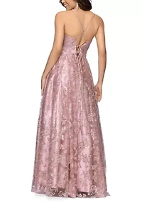 Women's Sleeveless Glitter Lace Ballgown