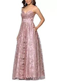 Women's Sleeveless Glitter Lace Ballgown