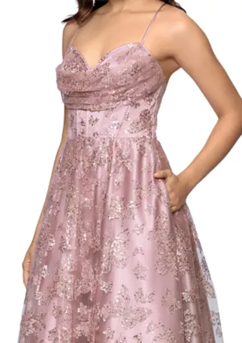 Women's Sleeveless Glitter Lace Ballgown