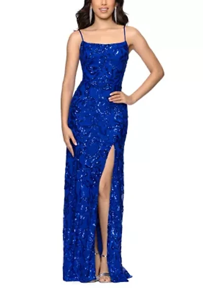 Women's Sleeveless Patterned Sequin Gown