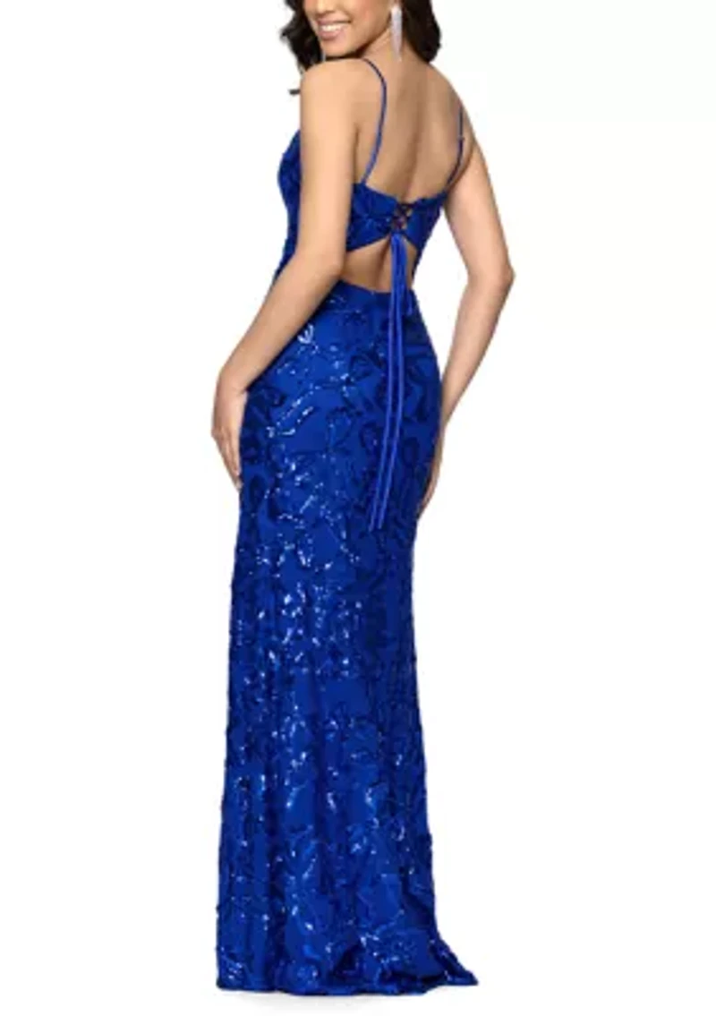 Women's Sleeveless Patterned Sequin Gown