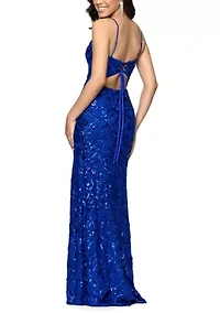 Women's Sleeveless Patterned Sequin Gown