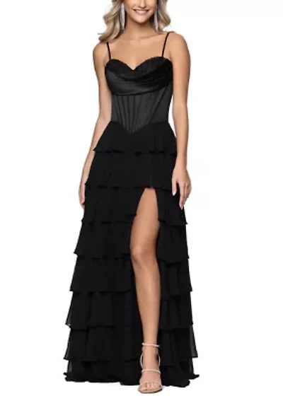 Women's Tiered Cowl Neck Corset Gown