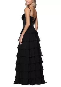 Women's Tiered Cowl Neck Corset Gown