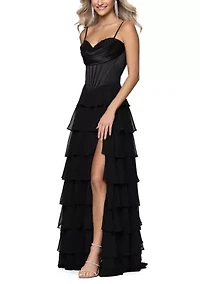 Women's Tiered Cowl Neck Corset Gown
