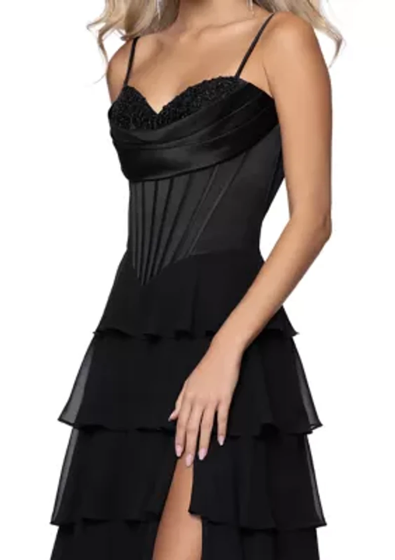 Women's Tiered Cowl Neck Corset Gown