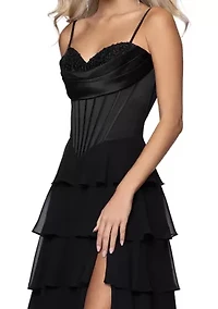 Women's Tiered Cowl Neck Corset Gown