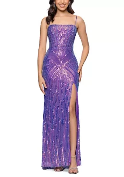 Women's Iridescent Patterned Sequin Gown