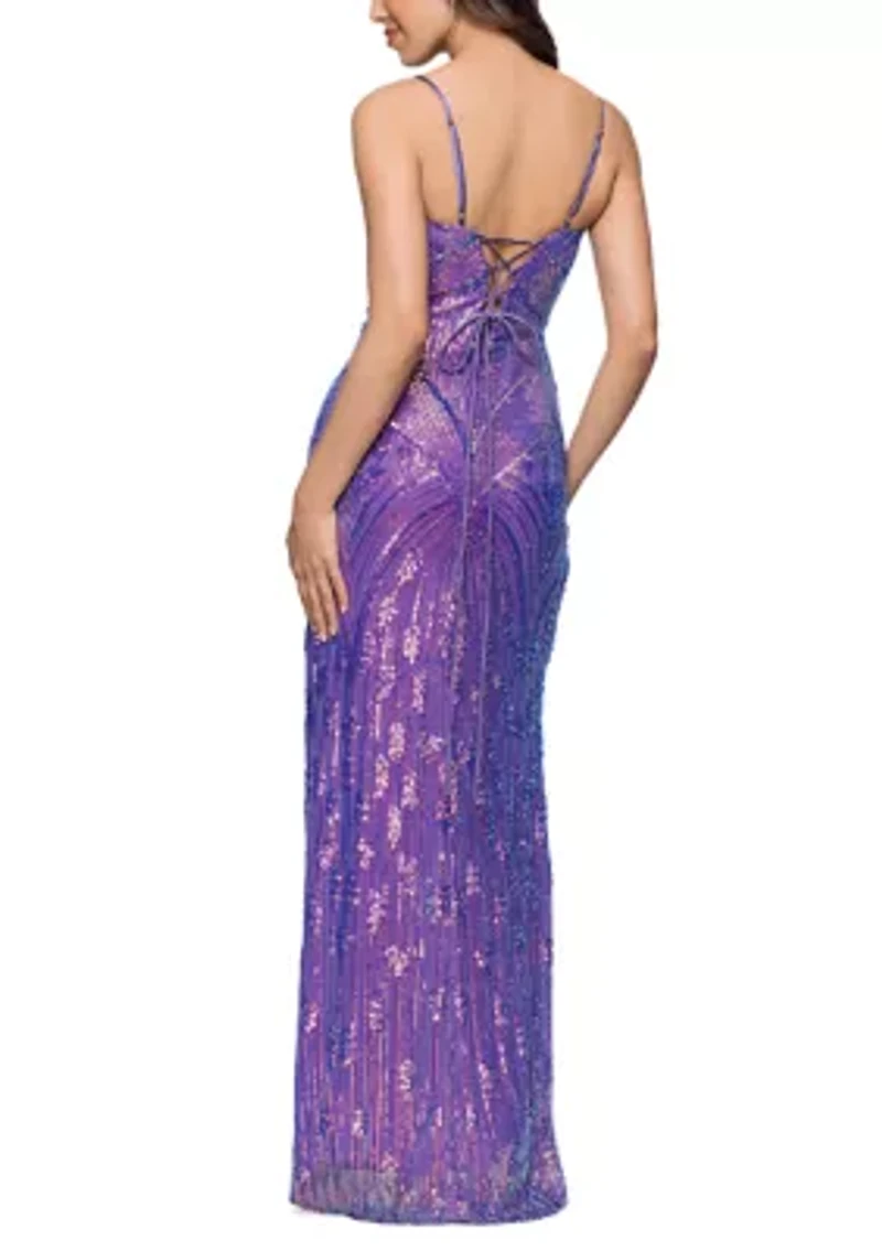 Women's Iridescent Patterned Sequin Gown