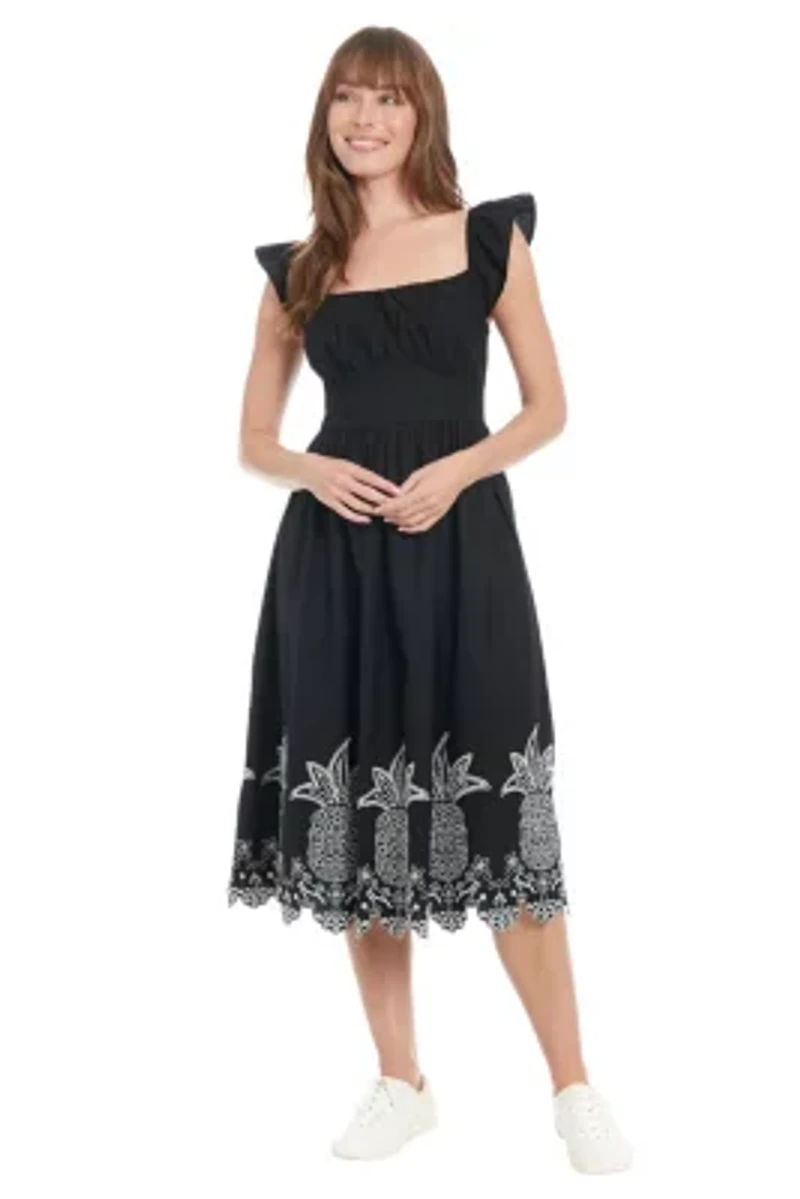 Flutter Sleeve Embroidered Midi