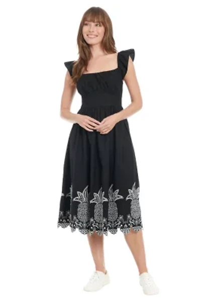 Flutter Sleeve Embroidered Midi