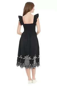 Flutter Sleeve Embroidered Midi