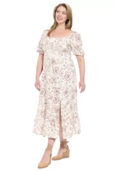 Puff Sleeve Square Neck Midi Dress