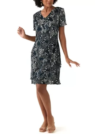 Women's V-Neck Paisley Print Crepe A-Line Dress