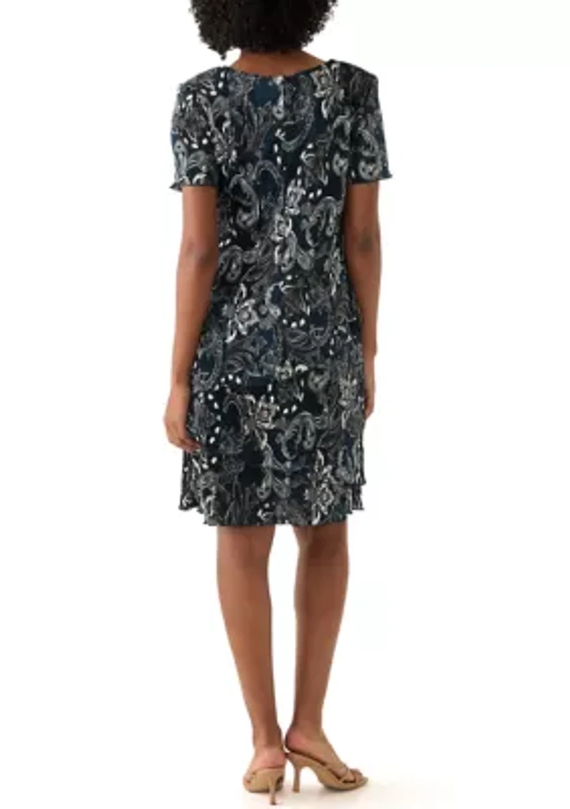 Women's V-Neck Paisley Print Crepe A-Line Dress