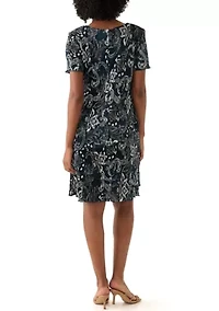 Women's V-Neck Paisley Print Crepe A-Line Dress