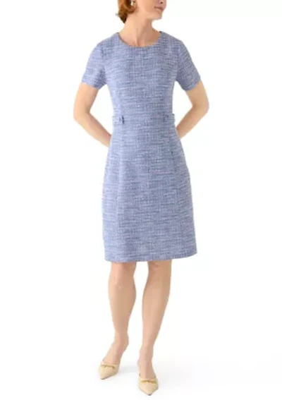 Women's Short Sleeve Solid Tweed A-Line Dress
