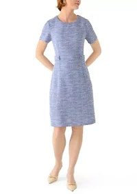 Women's Short Sleeve Solid Tweed A-Line Dress