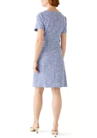 Women's Short Sleeve Solid Tweed A-Line Dress