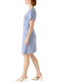 Women's Short Sleeve Solid Tweed A-Line Dress