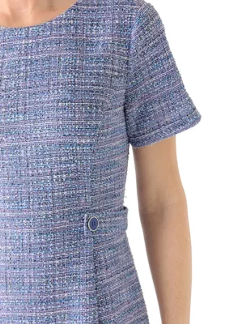 Women's Short Sleeve Solid Tweed A-Line Dress