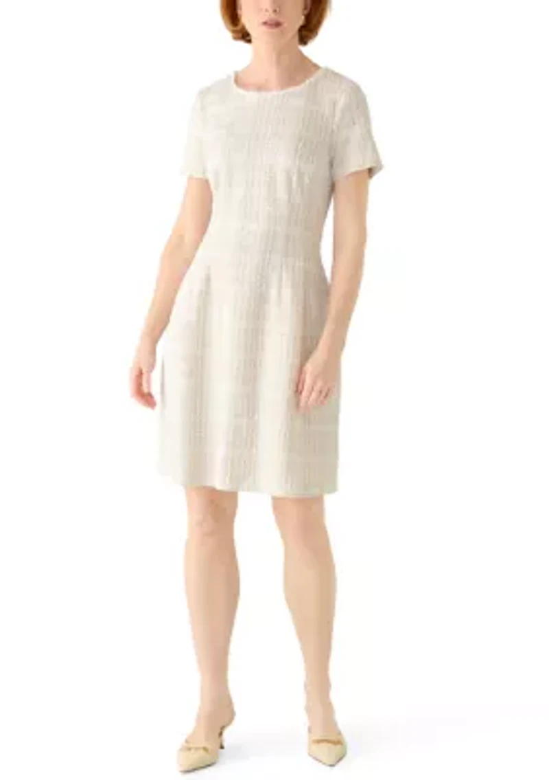 Women's Short Sleeve Solid Tweed Dress