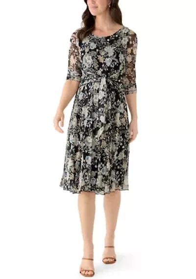 Women's Long Sleeve Printed Mesh Shift Dress