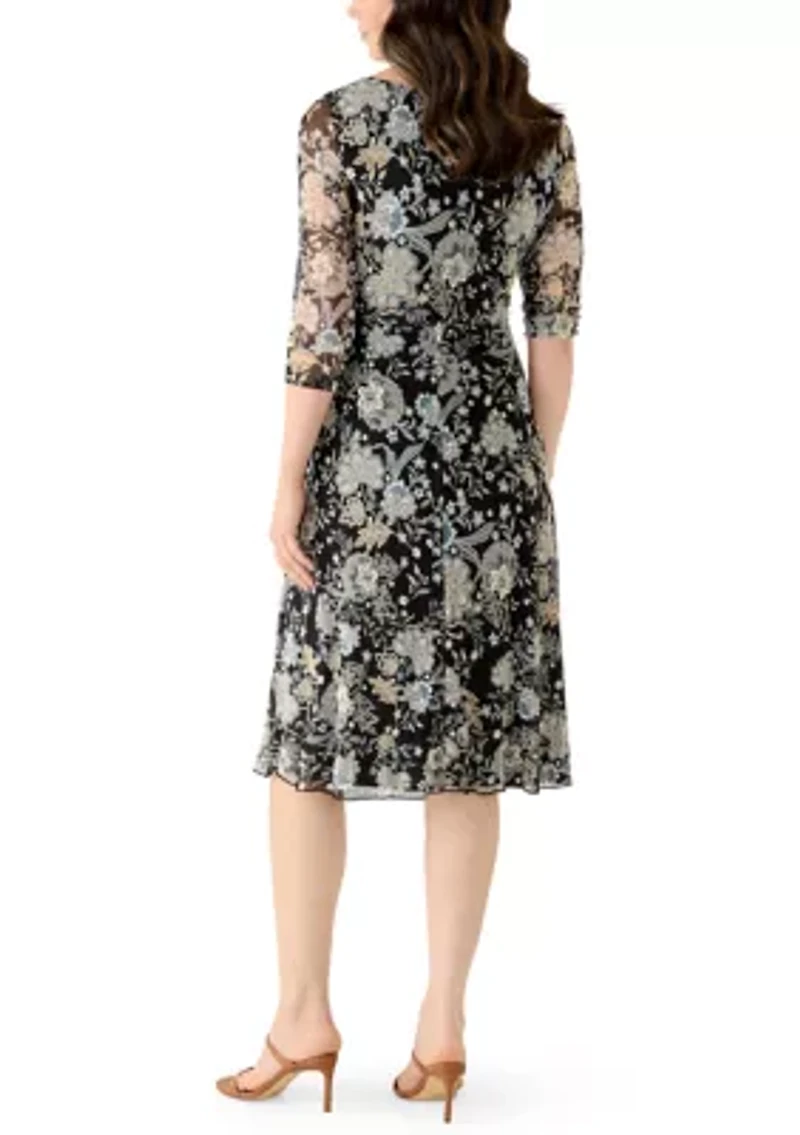 Women's Long Sleeve Printed Mesh Shift Dress