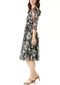 Women's Long Sleeve Printed Mesh Shift Dress