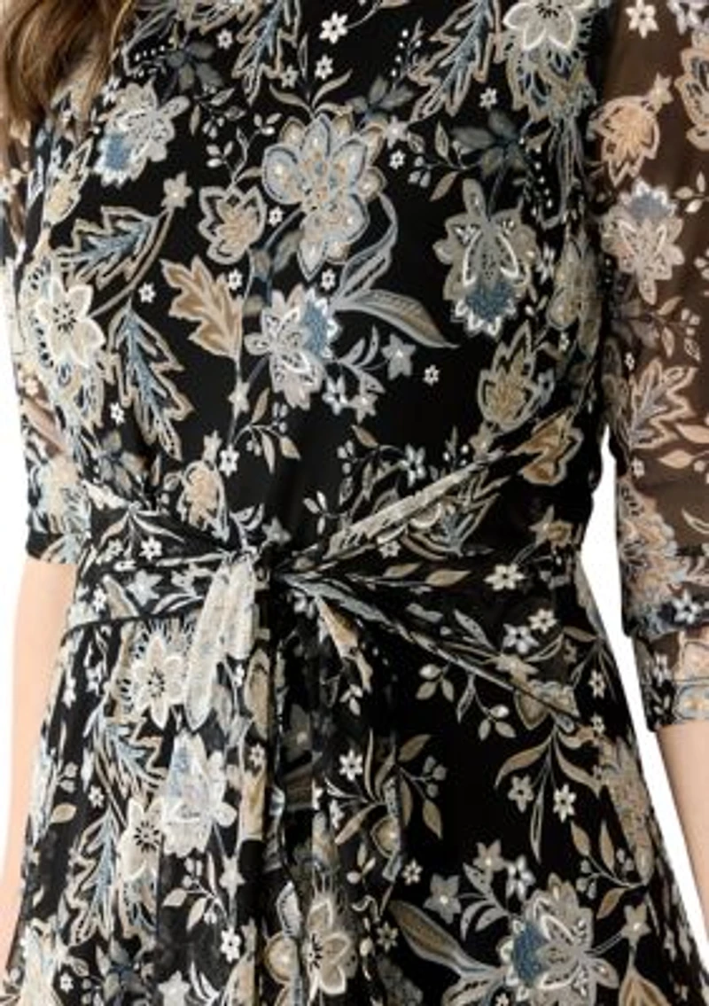 Women's Long Sleeve Printed Mesh Shift Dress