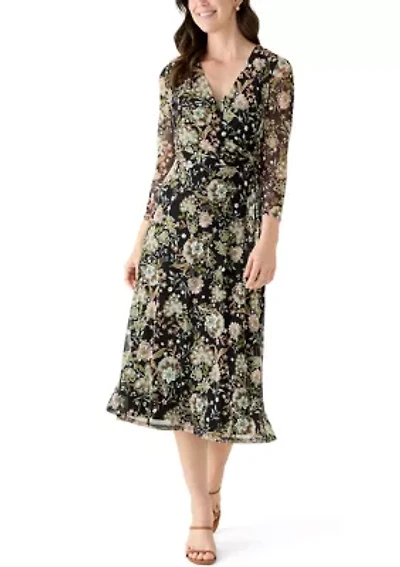 Women's Long Sleeve Printed Mesh Shift Dress