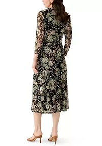 Women's Long Sleeve Printed Mesh Shift Dress